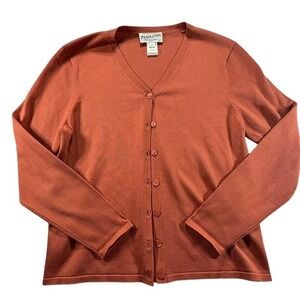 Pendleton Petite Button Up Cardigan Sweater Women's Small Orange Silk